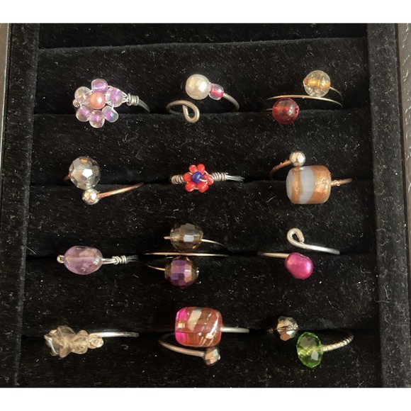 Handmade Jewelry - Lot of 12 Wire-Wrapped Rings Beads Handmade Costume #4